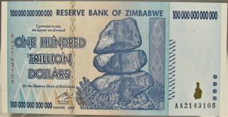 2008 Zimbabwe 100 Trillion Dollar Note,  Uncirculated,  Nr