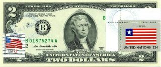 $2 Dollars 2013 Stamp Cancel Flag Of Un From Liberia Lucky Money Value $115