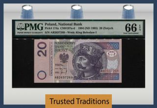 Tt Pk 174a 1994 (nd 1995) Poland - National Bank 20 Zlotych Pmg 66 Epq Gem Unc