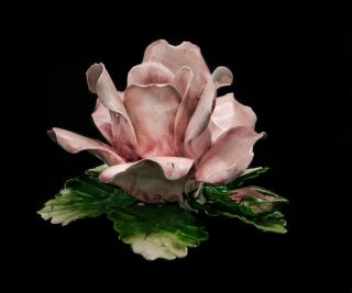 Vintage Fabar Capodimonte Porcelain Pink Rose Made In Italy - Gorgeous