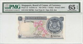 Nd1 1972 Singapore 1 Dollars P - 1d Pmg 65 Epq Gem Unc