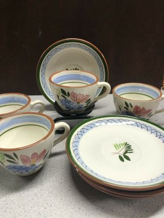 Vintage Stangl Pottery Cup Saucer Set Of 4 Fruit And Flower