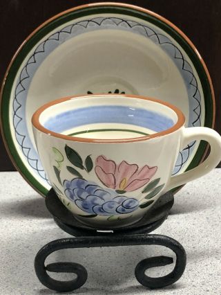 Vintage Stangl Pottery Cup Saucer Set Of 4 Fruit And Flower 2
