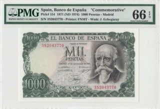 1971 Bank Of Spain 1000 Pesetas Madrid Consecutive 1 Of 2 ( (pmg 66 Epq))
