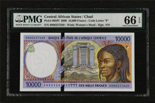 2000 Central African States / Chad 10000 Francs Pick 605pf Pmg 66 Epq Gem Unc