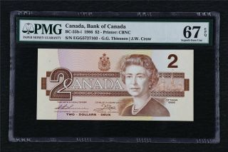 1986 Canada Bank Of Canada Bc - 55b - I 2 Dollars Pmg 67 Epq Gem Unc