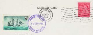Herm Island Last Day Local Post,  Last Day Guernsey GB Regional Stamps Card;1969;b 2