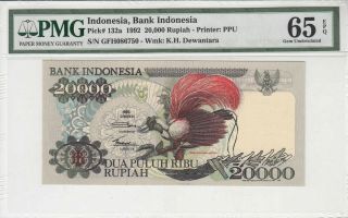 1992 Indonesia 20,  000 Rupiah P - 132a Pmg 65 Epq Gem Unc