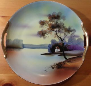 Noritake Cake Plate With Handles Handpainted Gold Trim Home By The Lake Japan