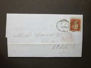 Gb 1854 Qv 1d Red Entire Letter 134 Bristol Spoon Postmark To Usk Monmouthshire