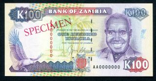 Zambia 100 Kwacha - Specimen - Banknote 1989 P34s Unc
