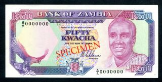Zambia 50 Kwacha - Specimen - Banknote 1989 P33s Unc