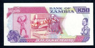 ZAMBIA 50 Kwacha - SPECIMEN - Banknote 1989 p33s UNC 2