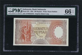 1964 Indonesia Bank Indonesia 100 Rupiah Pick 97b Pmg 66 Epq Gem Unc