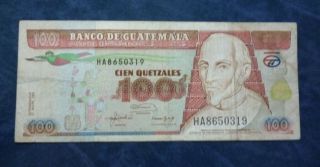 Guatemala Banknote 100 Quetzales,  Pick 85 Vf - 1992