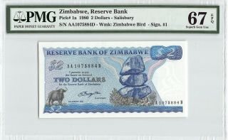 Zimbabwe 1980 P - 1a Pmg Gem Unc 67 Epq 2 Dollars