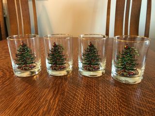Spode Christmas Tree 14 Oz.  Double Old Fashioned Glasses - Set Of 4