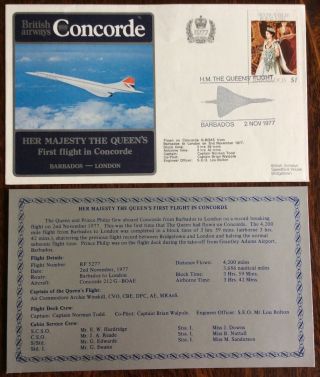 Her Majesty The Queen’s 1st Flight In Concorde,  Barbados’london.  02.  11.  1977.  &info.
