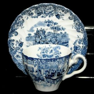 Vintage Johnson Brothers Coaching Scenes Cup And Saucer Hunting Country Blue