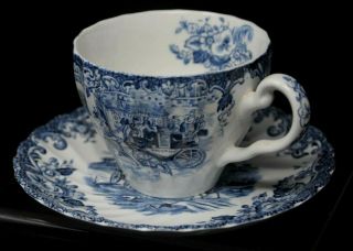 Vintage Johnson Brothers Coaching Scenes Cup and Saucer Hunting Country BLUE 2