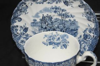 Vintage Johnson Brothers Coaching Scenes Cup and Saucer Hunting Country BLUE 3