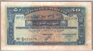 561 - 0129 Syria | Republique 1st Issue,  50 Piastres,  1942,  Pick 52,  Vf
