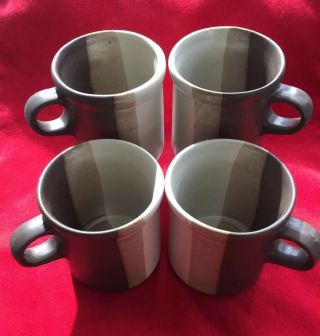 Vintage Mcm 1412 Mccoy Rustic Stoneware Pottery Set Of 4 Cups Mugs 10 Oz Usa