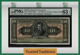 Tt Pk S299b Nd (1906 - 1914) Mexico Banco De Guerrero 10 Pesos Pmg 63 Epq Choice