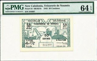 Trésorerie De Nouméa Caledonia 50 Centimes 1943 Pmg 64epq