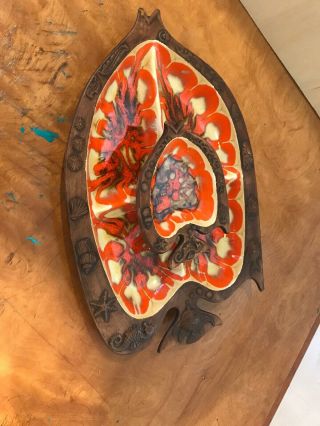 Vintage 1960s Treasure Craft Mid - Century Fish Bowl Dish Orange Glazed Ceramic