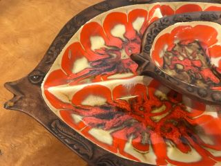 Vintage 1960s Treasure Craft Mid - Century FISH BOWL Dish Orange Glazed Ceramic 2