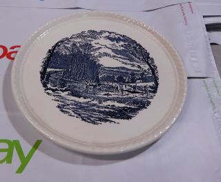 Vintage Royal China Blue And White Currier & Ives Cake Plate Getting Ice
