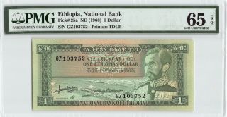 Ethiopia Nd (1966) P - 25a Pmg Gem Unc 65 Epq 1 Dollar