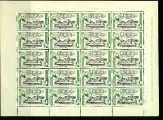 Gb Lundy 1954 Postal Jubilee 4p Green And Black " Mv Lerina " Sheet Of 20 S Stamps
