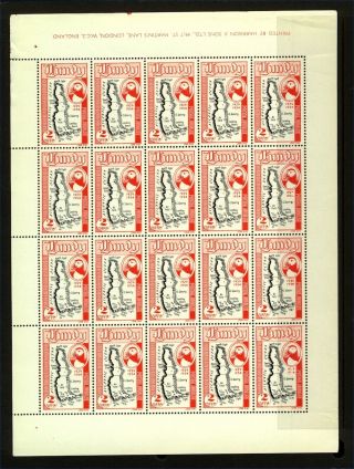 Gb Lundy 1954 Postal Jubilee 2p Red And Black " Map Of Lundy " Sheet Of 20 Stamps