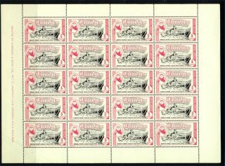 Gb Lundy 1954 Postal Jubilee 1/2p Magenta And Black " Tavern " Sheet Of 20 Stamps