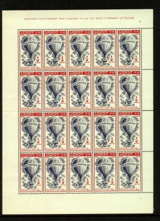 Gb Lundy 1954 By Air Mrs Graham Flight Sheet Pane Of 20 Stamps With Inver Stamps