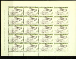 Gb Lundy 1954 By Air 2p Green And Brown " Plane Over Old Light " Sheet Of 2 Stamps