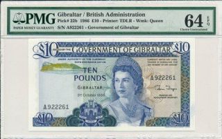 Government Of Gibraltar Gibraltar 10 Pounds 1986 Prefix A Pmg 64epq