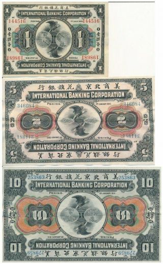 International Banking Corporation China 1,  5,  10 Yuan 1910 Cut Au - Unc