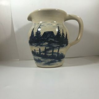 Vintage P R Storie Pottery Marshall Tx Blue Barn Pitcher Country Cabin Decor