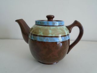Vintage Sadler Brown Betty Single - Serving Teapot With Green And Blue Stripes