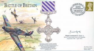 Bb9 Battle Of Britain Dfc Ww2 Raf Cover Signed 64 Sqn Pilot Trevor Gray