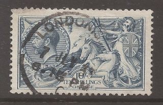1918 10 Shillings Bw Seahorse Sg 417 Cat £160 Dated Circular Postmark