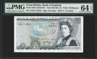 1973 Great Britain 5 Pounds Bank Of England Page,  Pmg 64 Epq Ch.  Unc,  Qeii