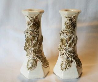 Vintage Red Wing Art Pottery Magnolia Candle Holder Pair Candlesticks 1324 6 "