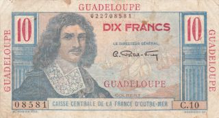 10 Francs Fine Banknote From French Colony Of Guadeloupe 1946 Pick - 32