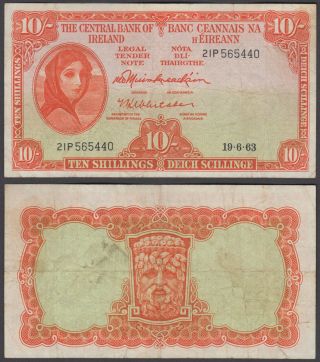 Ireland 10 Shillings 1963 (vf) Banknote P - 63a Lady Hazel Lavery