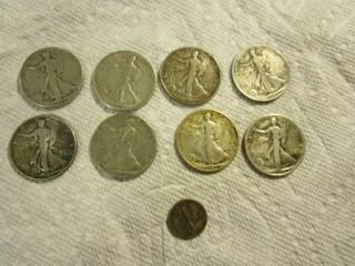 9 Coins $4.  10 Face Value [90 Silver] Walking Liberty Half Dollars,  Mercury Dime