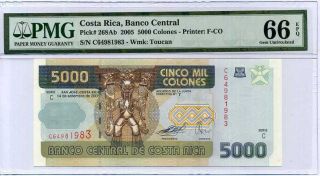 Costa Rica 5000 5,  000 Colones 2005 P 268ab Gem Unc Pmg 66 Epq